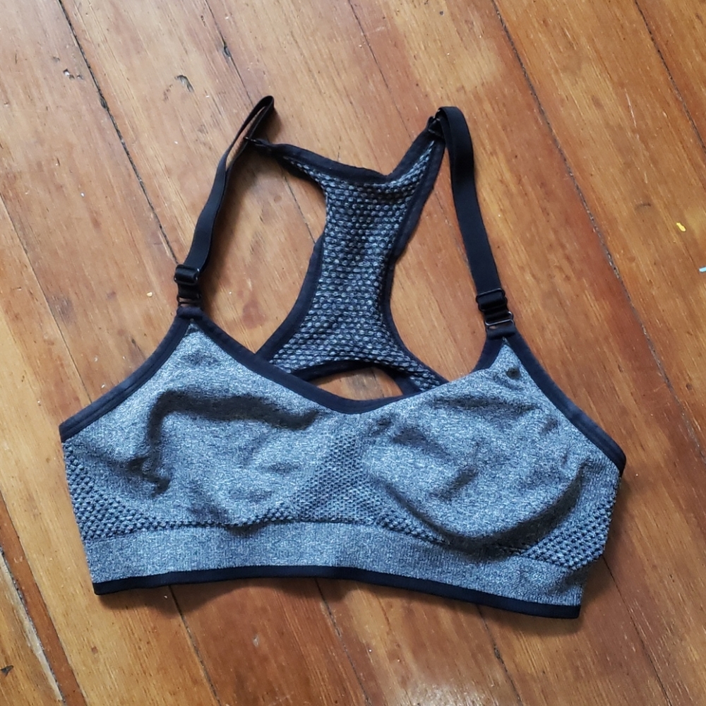 Gray and black sports bra